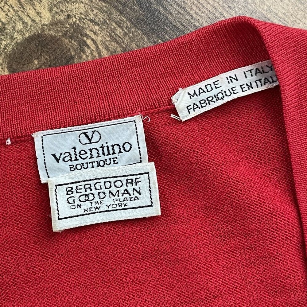 Valentino Womens Red Cardigan Sz M Vintage 80s Luxury Wool Knit Blouson Sweater - Picture 7 of 9